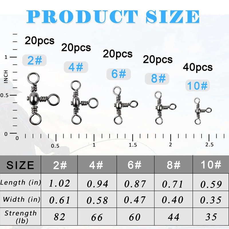 Shaddock Fishing 3 Way Swivels Fishing Kit 120pcs Heavy Duty Three Way Fishing Swivels Crossline Barrel Swivels Tackles T-Shape Fishing Line Connector Catfish Rig Triple Swivels for Saltwater Surf Fishing Rig - Image 2